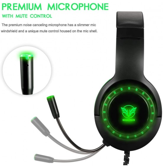 Pacrate Gaming Headset with Microphone for Laptop Xbox One Headset Computer PC Noise Cancelling Gaming Headphones with Microphone Stereo PS4 Headset for Kids Adults LED Lights Deep Bass