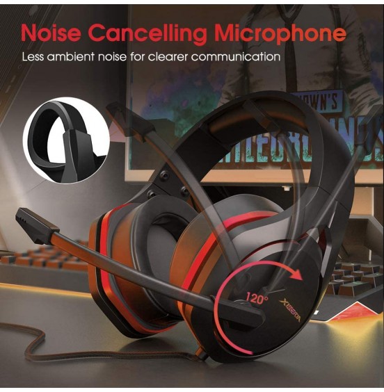 Jeecoo Xiberia USB Pro Gaming Headset for PC- 7.1 Surround Sound Headphones with Noise Cancelling Microphone- Memory Foam Ear Pads RGB Lights for Laptops