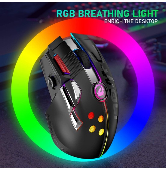 Wired/Wireless Gaming Mouse Up to 12000 DPI,Rechargeable Mouse with 1000mAh Battery,Type-C,Chroma RGB,9 Programmable Buttons+Rapid Fire,Joystick Ultralight Honeycomb Shell for PC Gamer(Mlik Tea White)