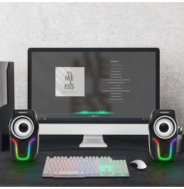 Computer Speakers,2.0 Stereo Volume Control Gaming Speakers with Surround Sound,6 RGB LED Backlit Effect,USB Powered Wired Laptop Speakers with 3.5mm for Desktop Computer/PC/Laptops(White)