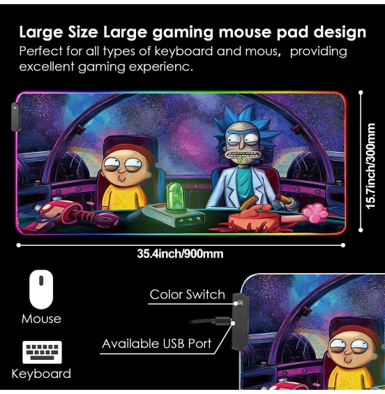 Bimormat RGB Mouse Pad LED Light Gaming Mouse Pad with Rubber Base Colorful Computer Carpet Desk Mat for PC Laptop (35.4 15.7 inch) (9040rkmomo)